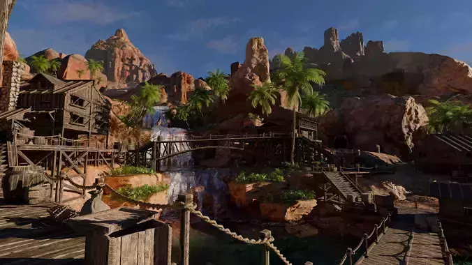 Desert Waterfall Scene 3D model