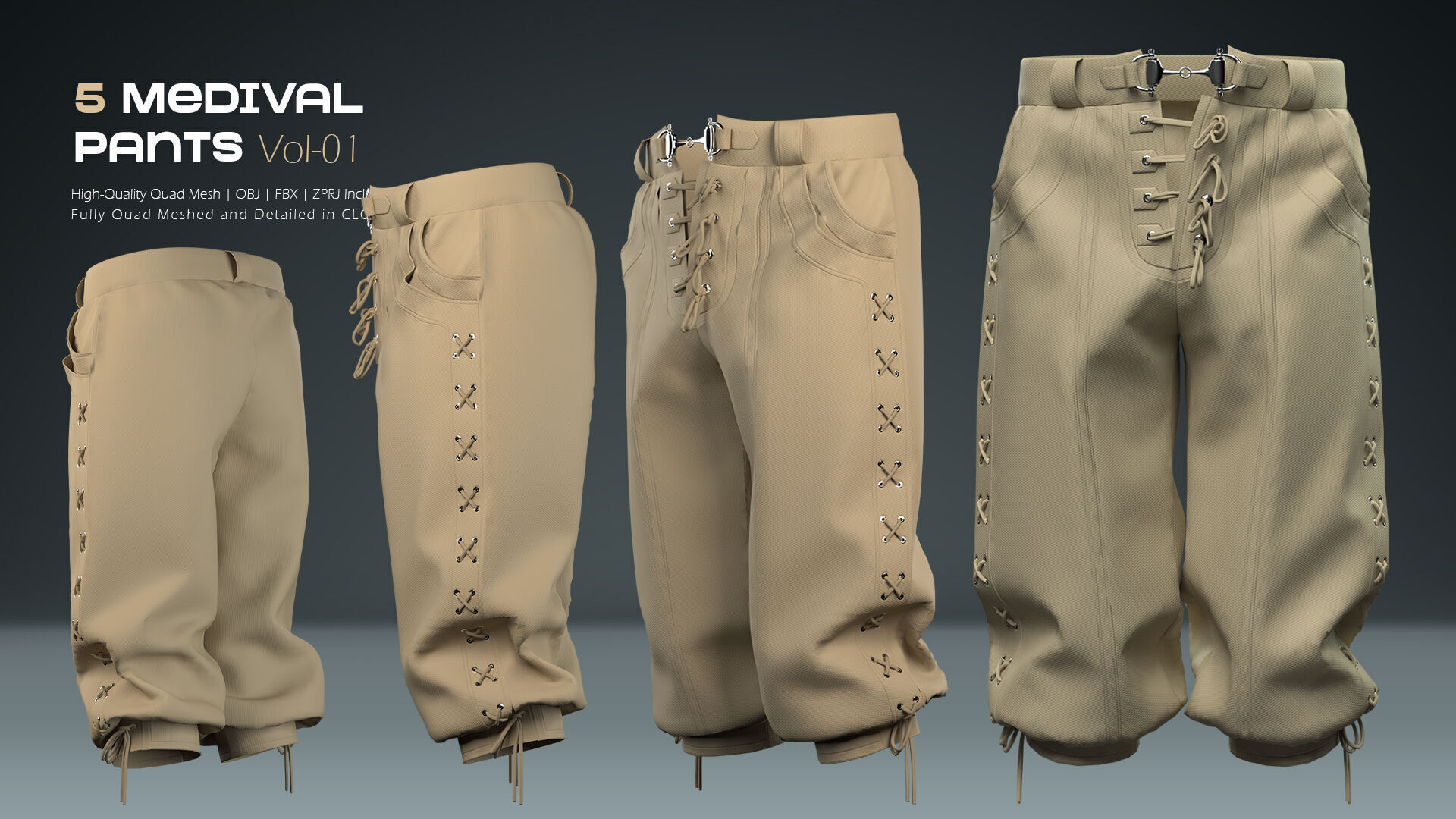 Medival Pants 02 3D model_2