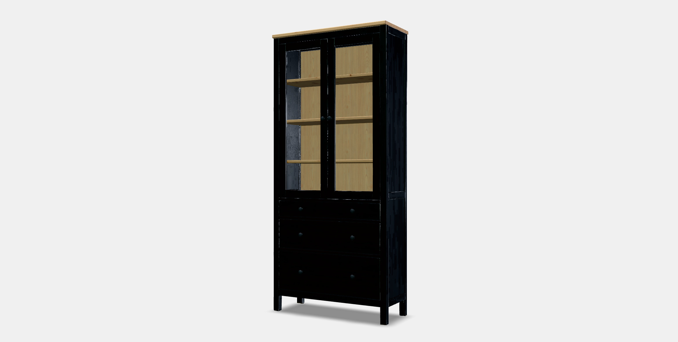 HEMNES Glass door cabinet with 3 drawers Low-poly 3D model_12