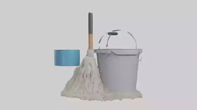 Bucket with mop model Low-poly 3D model