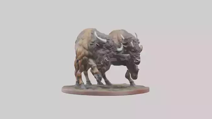 Bison Battle statue model Low-poly 3D model
