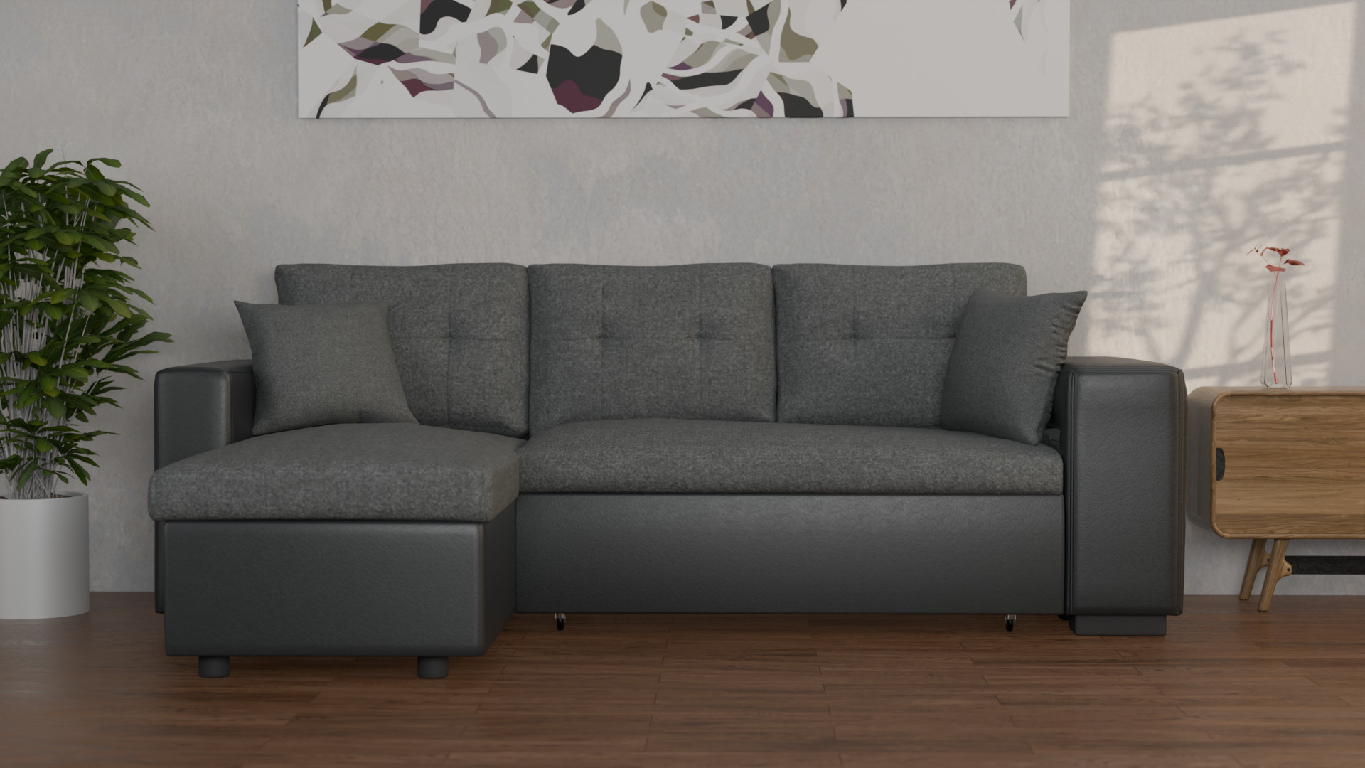 L Shape Sofa Set Dark Grey couch 3D model_1