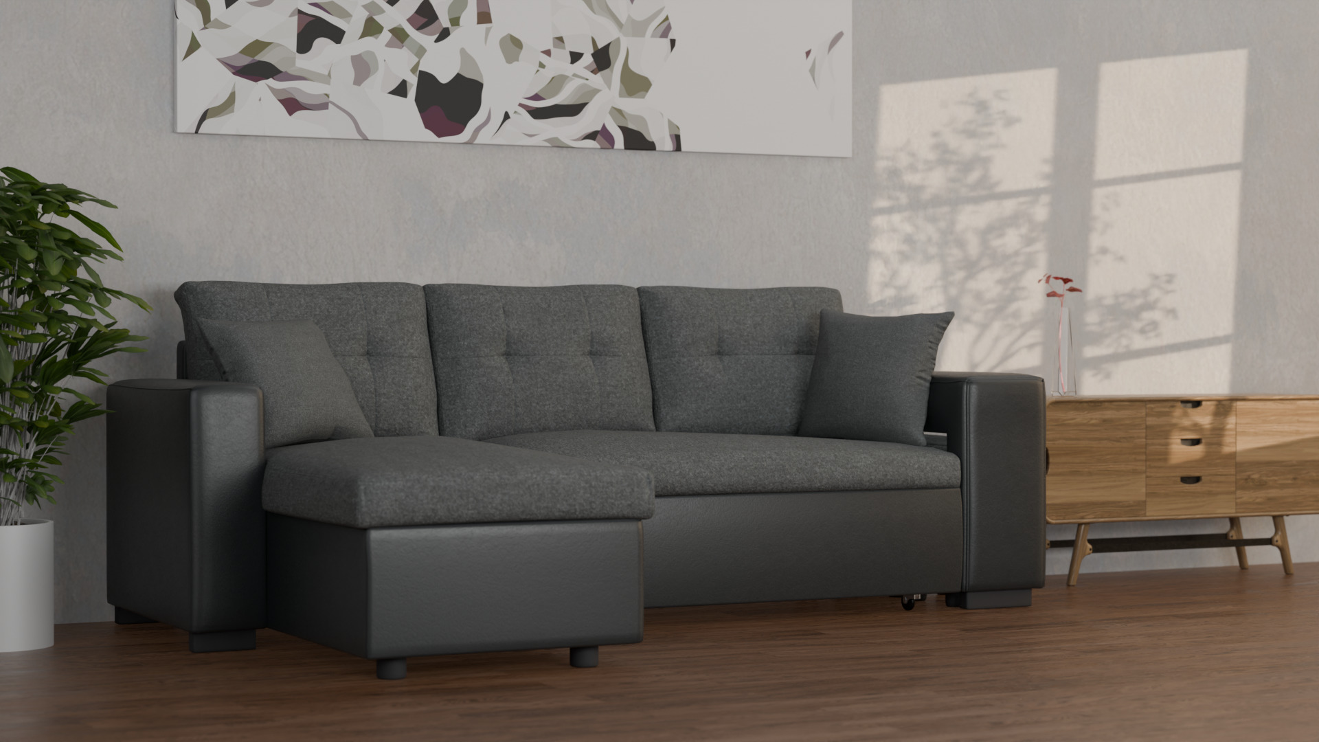 L Shape Sofa Set Dark Grey couch 3D model_2