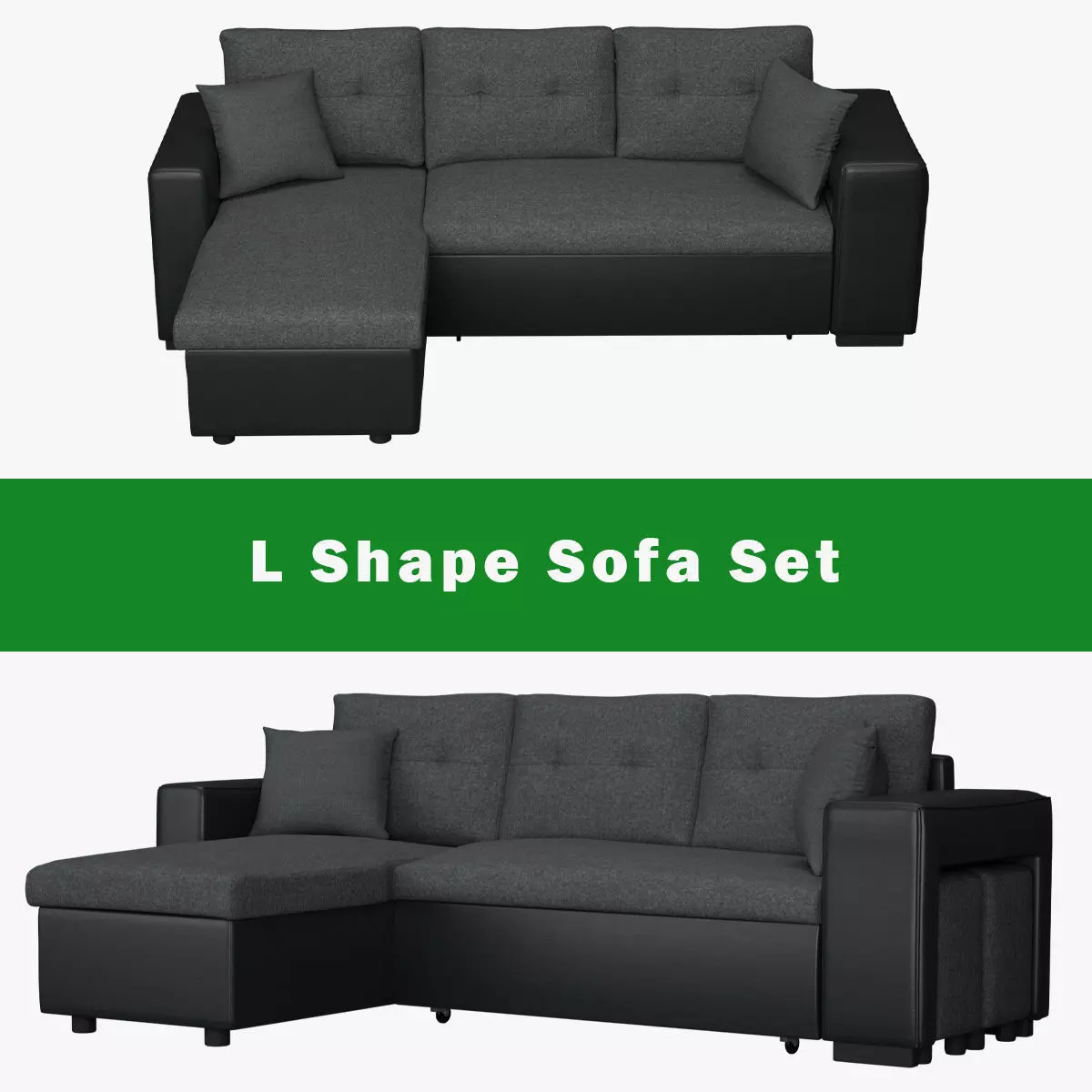 L Shape Sofa Set Dark Grey couch 3D model_0