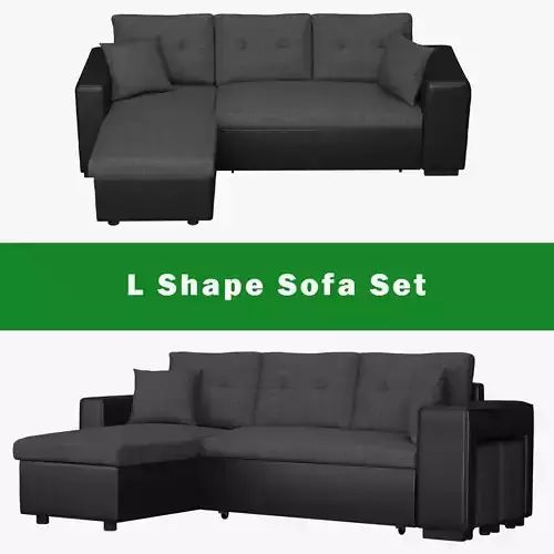 L Shape Sofa Set Dark Grey couch 3D model