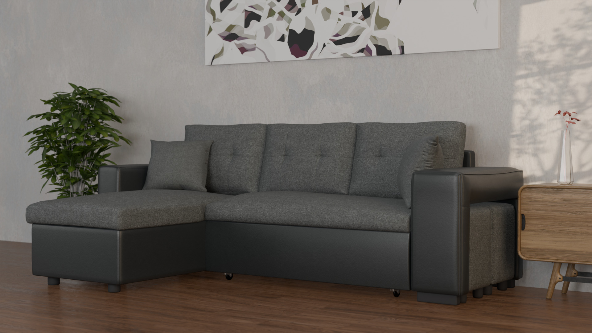 L Shape Sofa Set Dark Grey couch 3D model_3