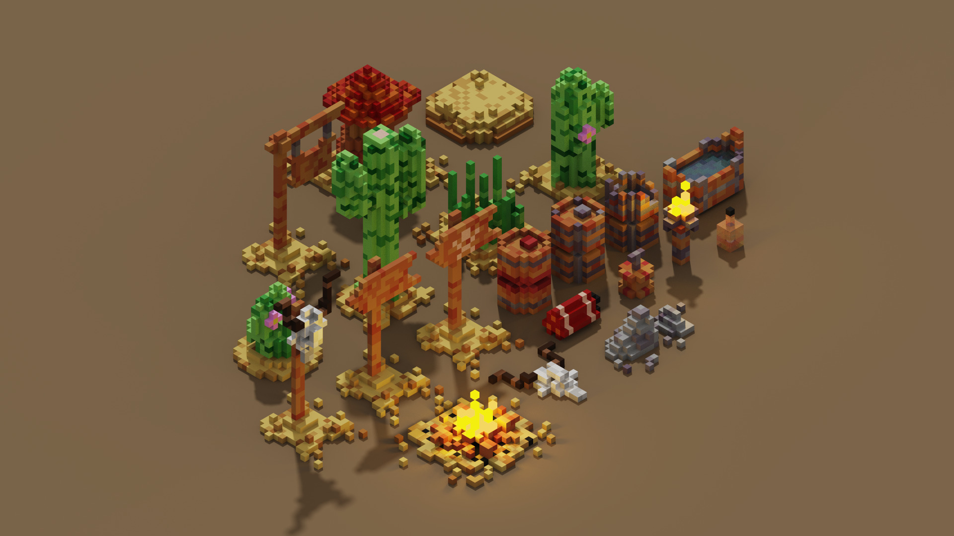 Wild West Environments Theme 3D Voxel Models Mini Bundle Low-poly 3D model_2