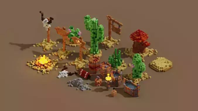 Wild West Environments Theme 3D Voxel Models Mini Bundle