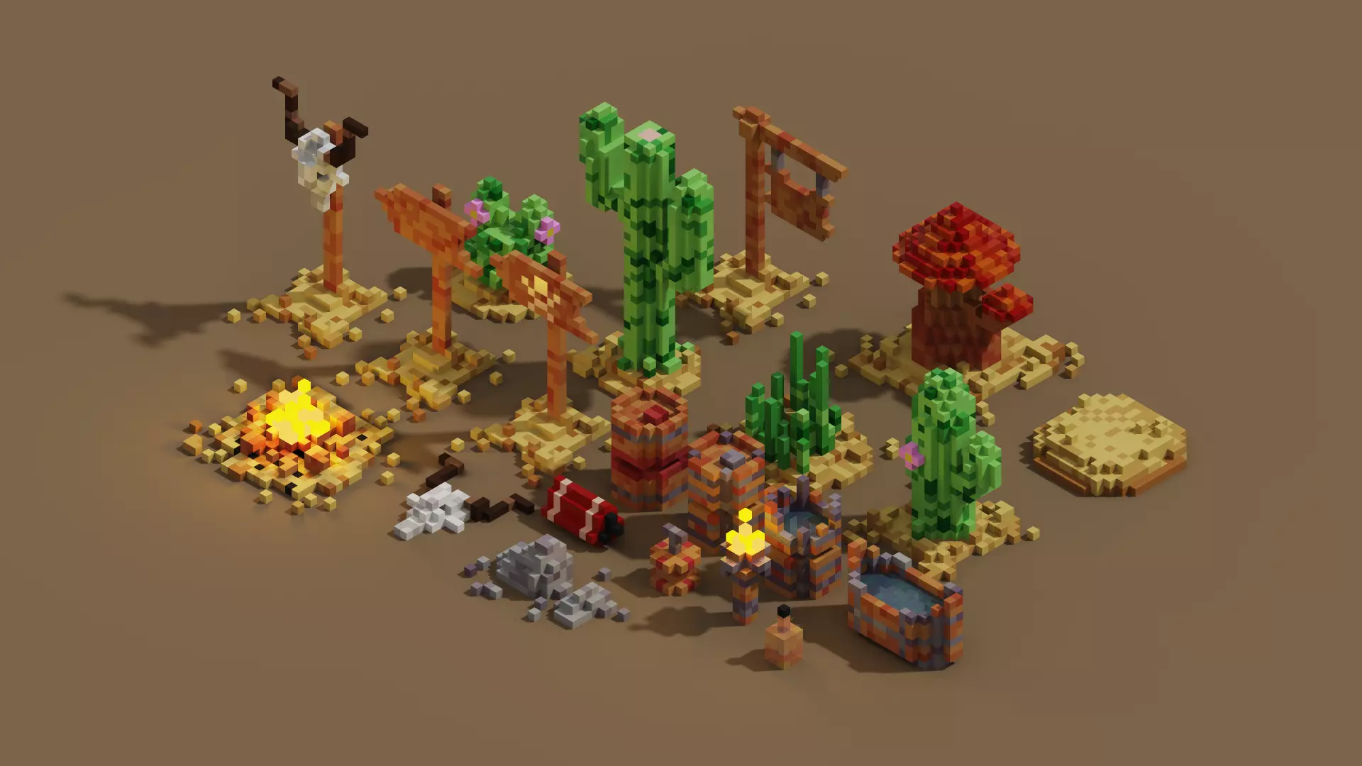 Wild West Environments Theme 3D Voxel Models Mini Bundle Low-poly 3D model_0