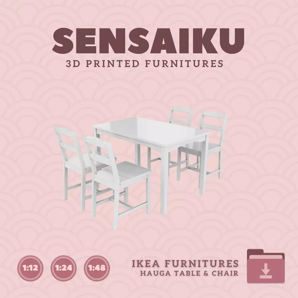 HAUGA Dining Table and Chair for Mini Dollhouse IKEA 3D Print 3D print model