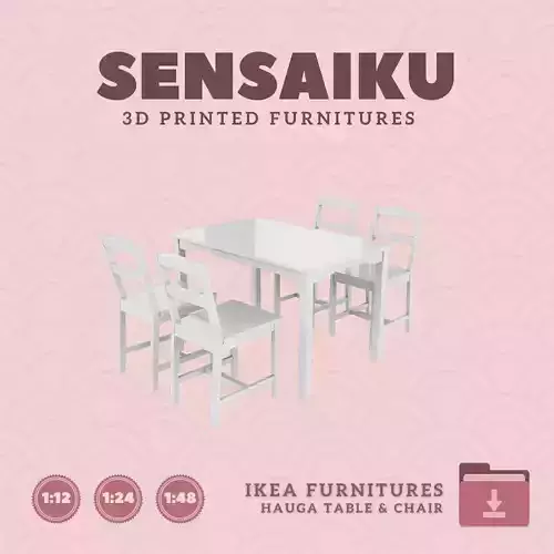 HAUGA Dining Table and Chair for Mini Dollhouse IKEA 3D Print 3D print model
