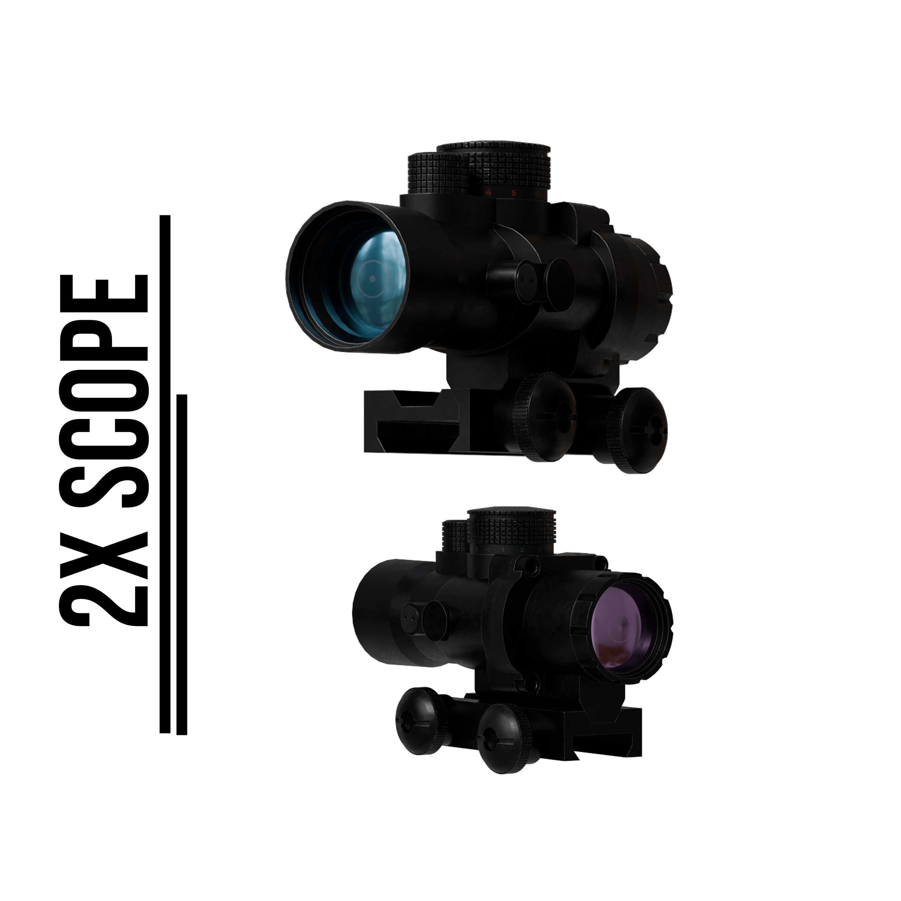 Realistic 2x Scope Low-poly 3D model_2