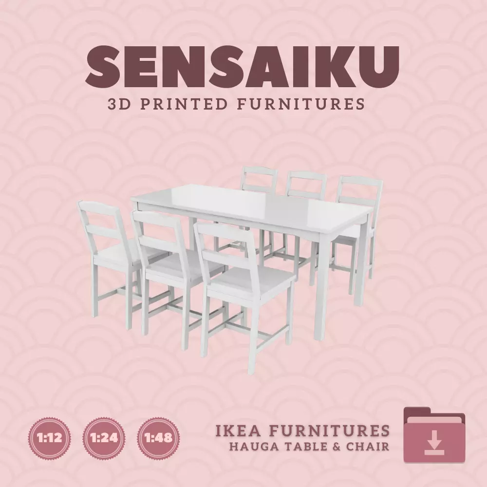 HAUGA Dining Table and Chair V2 for Dollhouse IKEA 3D Print 3D print model_0