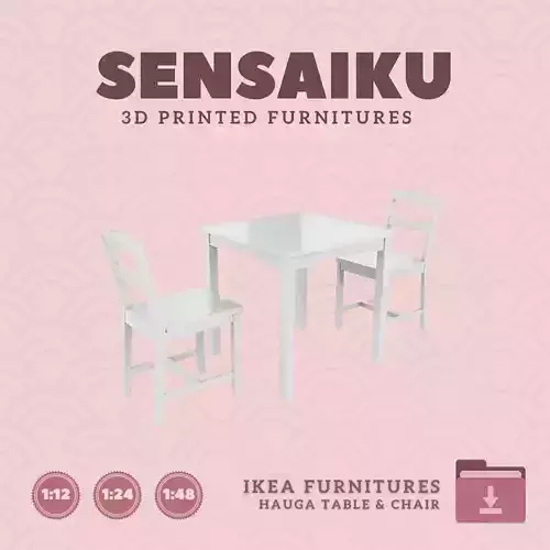HAUGA Dining Table and Chair V3 Dollhouse IKEA 3D Print 3D print model