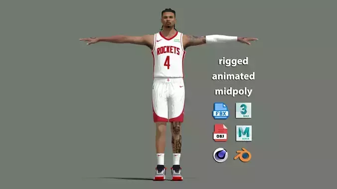 T-Pose Rigged Jalen Green Houston Rockets 3D model