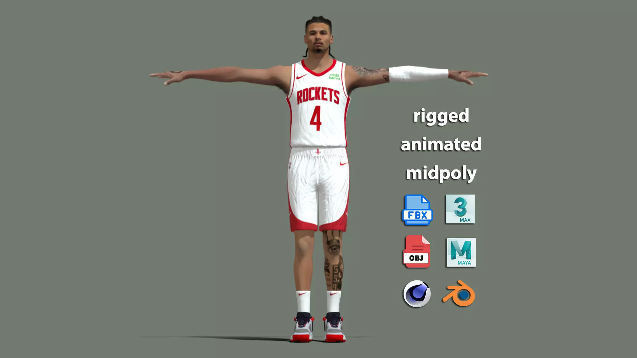 T-Pose Rigged Jalen Green Houston Rockets 3D model_0