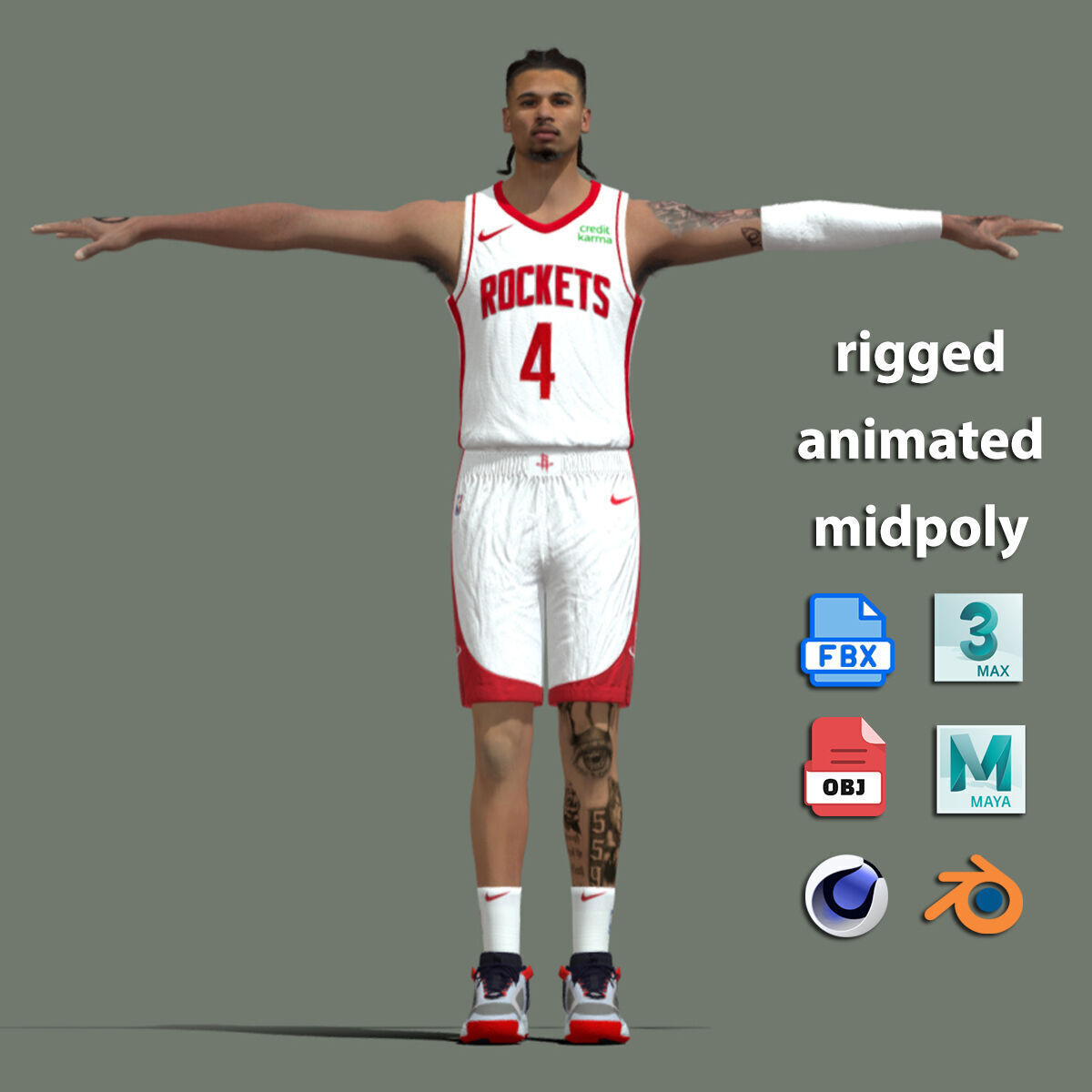 T-Pose Rigged Jalen Green Houston Rockets 3D model_2