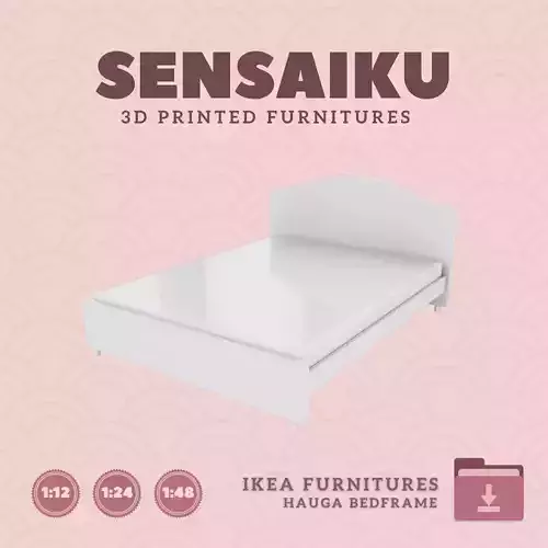 HAUGA Bedframe - Queen Bed for Mini Dollhouse IKEA 3D Print 3D print model