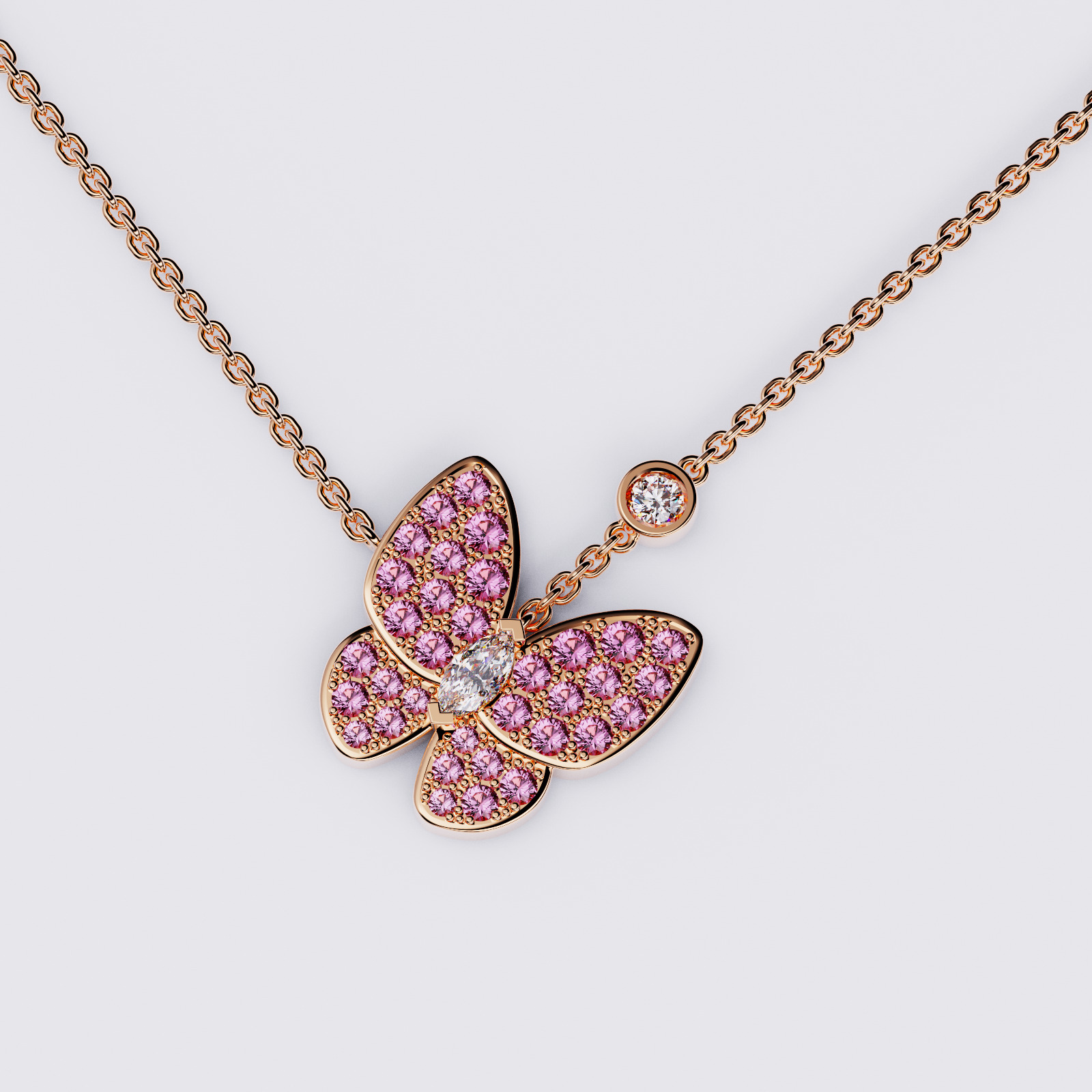 Two Butterfly pendant necklace 3D print model_1