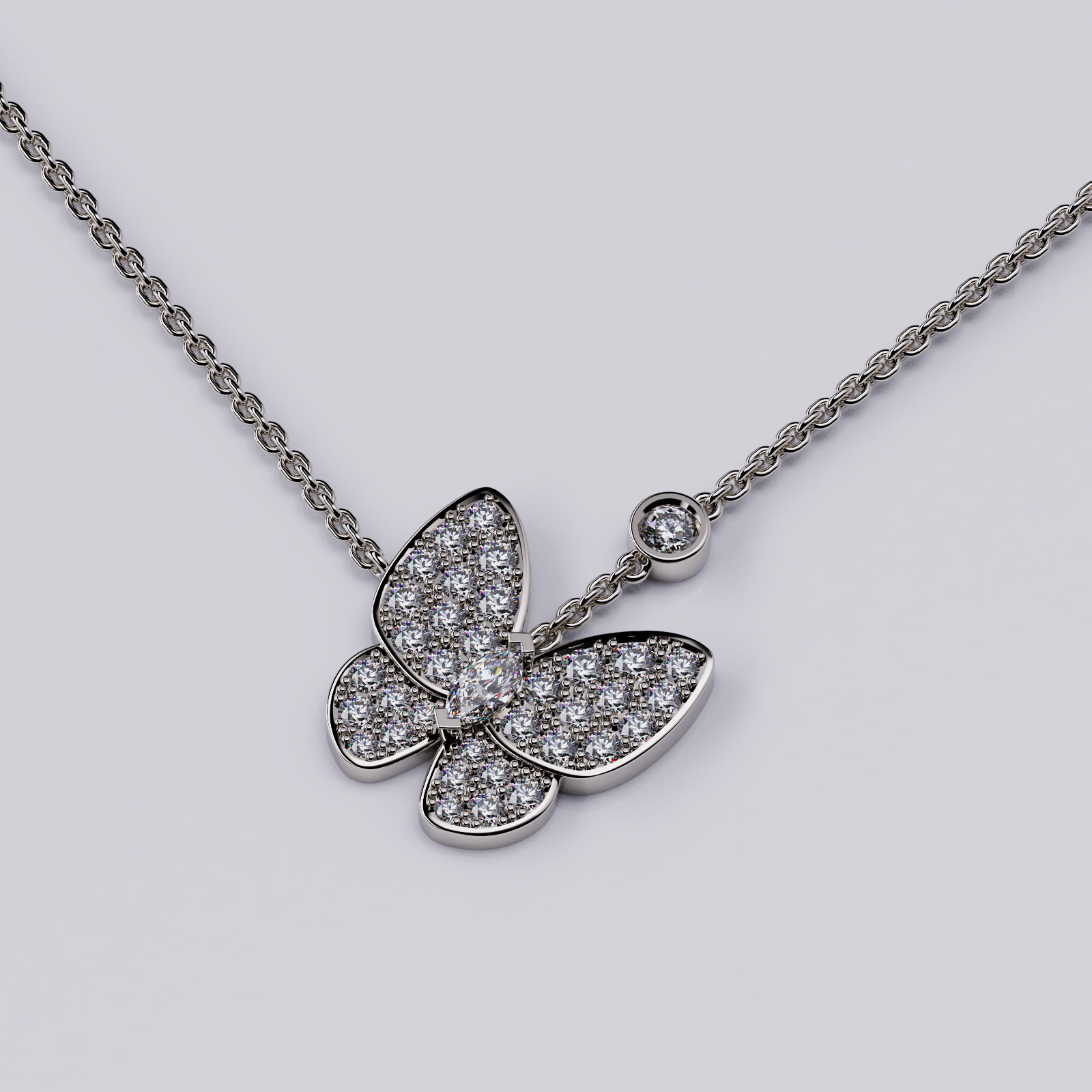 Two Butterfly pendant necklace 3D print model_2
