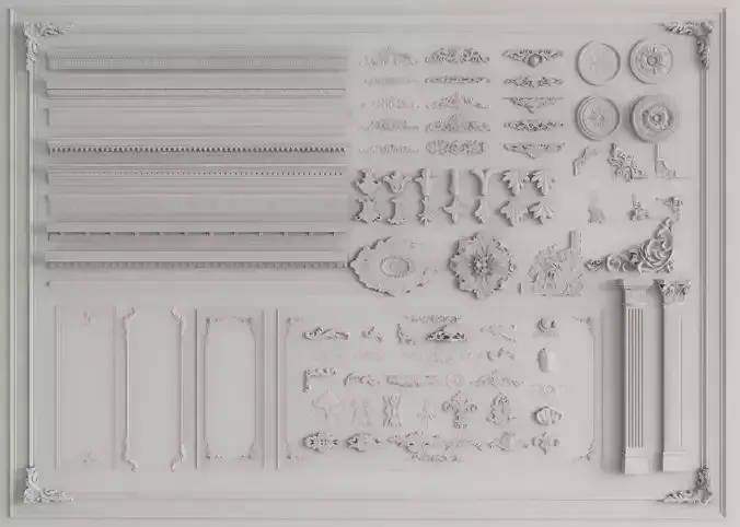  90 corner decorations plaster moldings and Roman columns 3D model