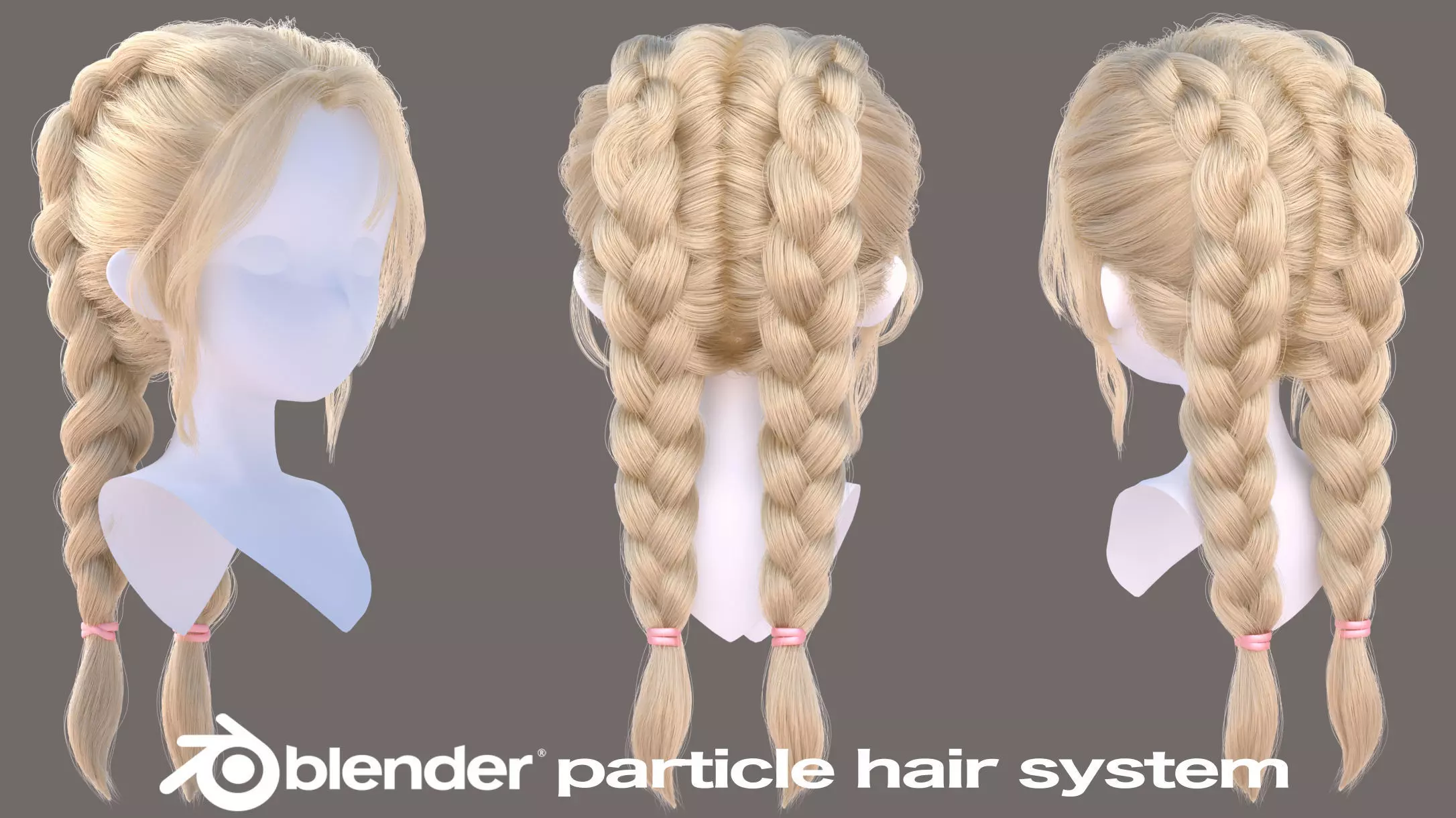 Twin French braid hairstyle-Blender particle hair 3D model