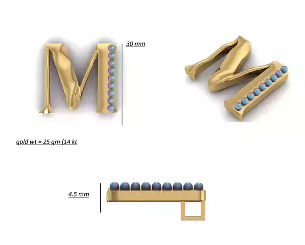  Simple Gold M Letter Pendant ready STL model for print 3D print model