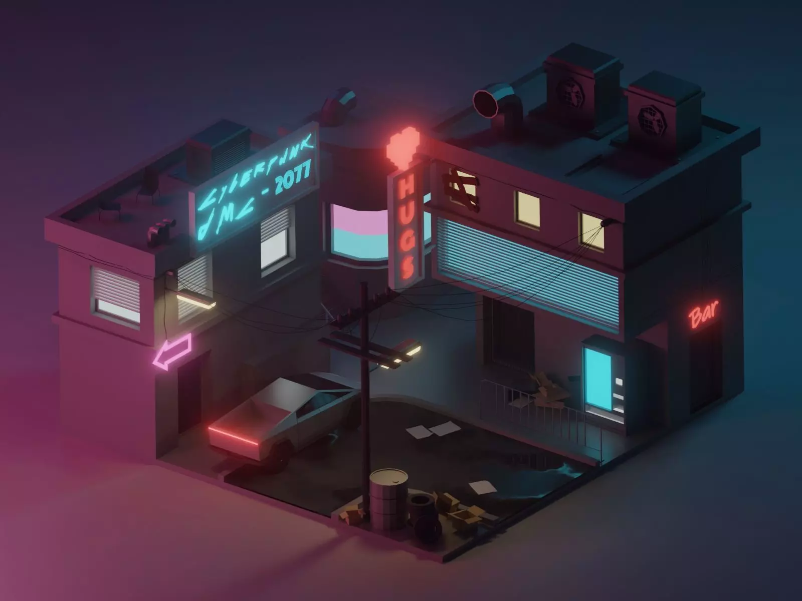 Cyberpunk-city 2077 with Tesla 3D model_0