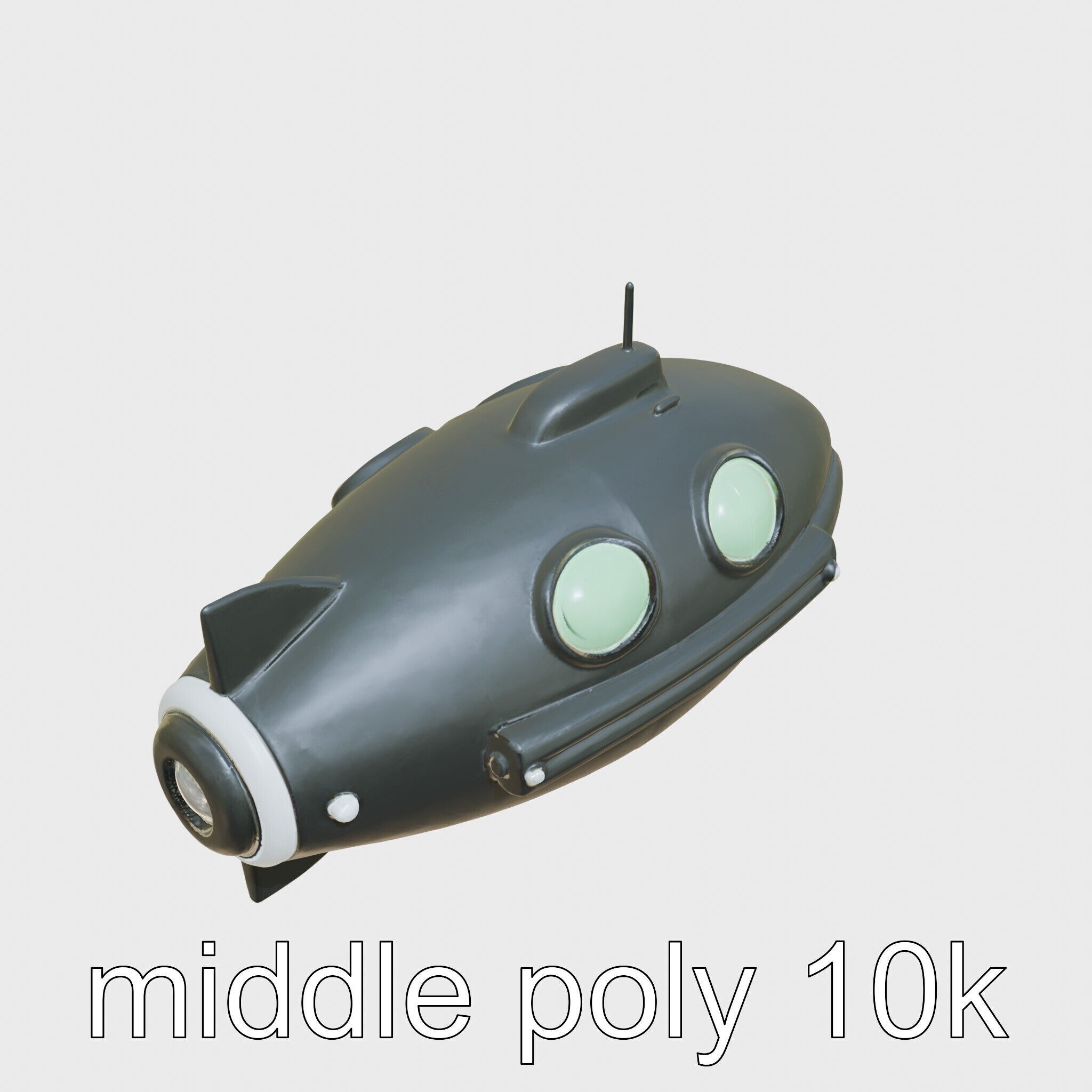 Futuristic Underwater Taxi Submarine with Green Portholes Low-poly 3D model_8