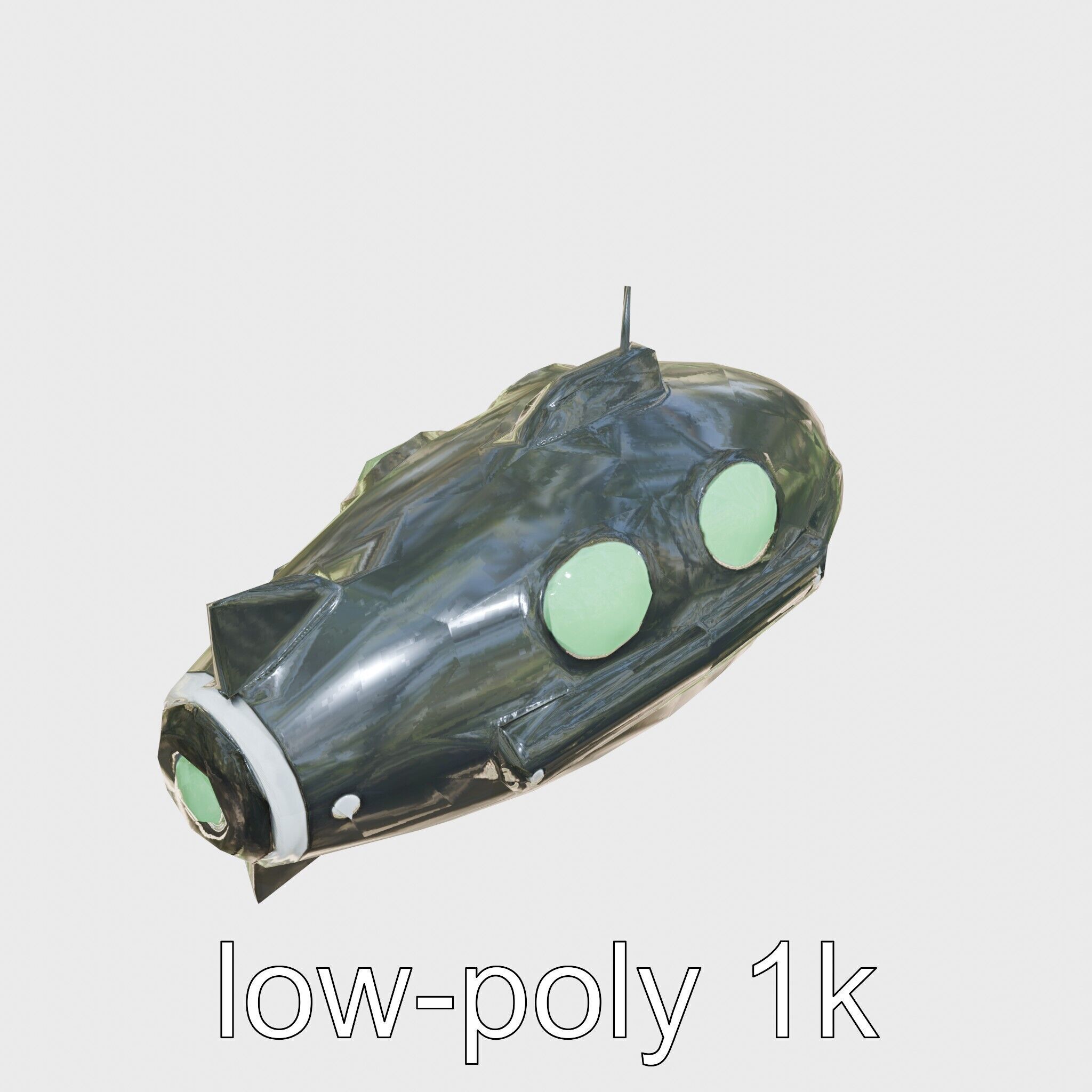 Futuristic Underwater Taxi Submarine with Green Portholes Low-poly 3D model_21