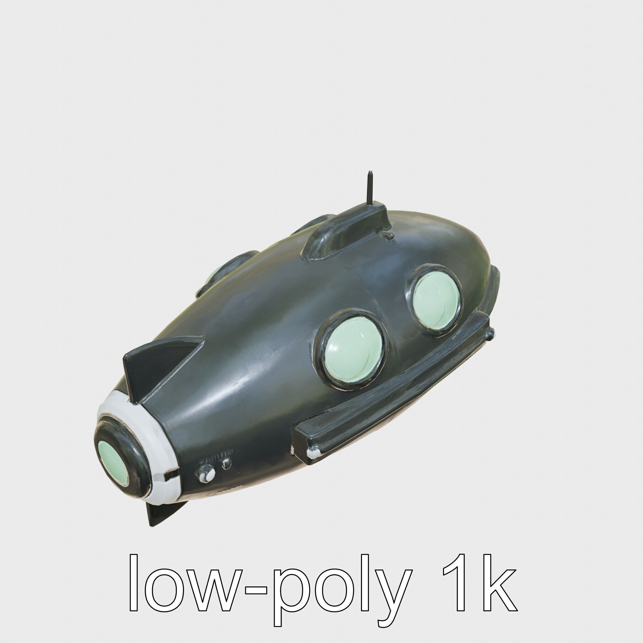 Futuristic Underwater Taxi Submarine with Green Portholes Low-poly 3D model_9