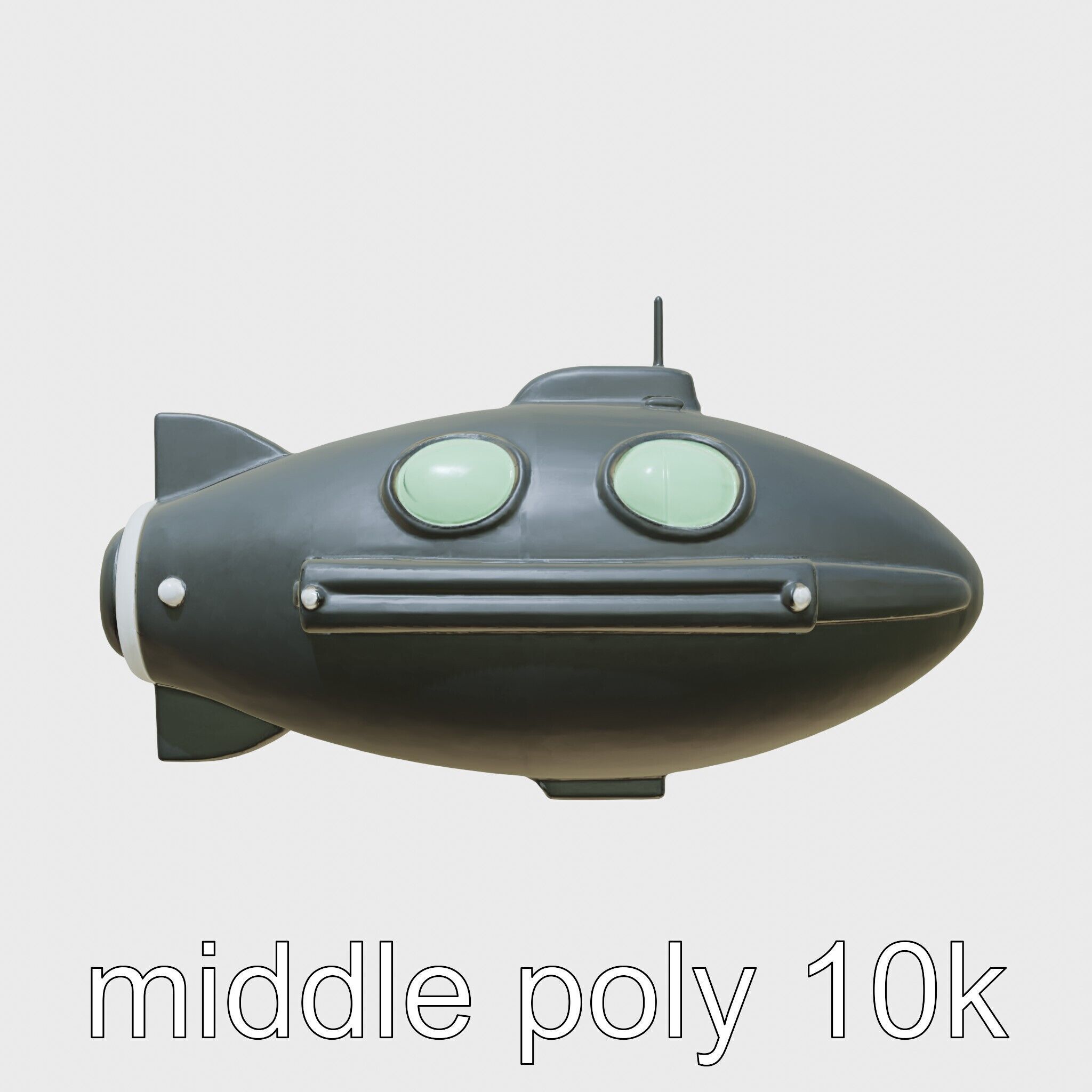 Futuristic Underwater Taxi Submarine with Green Portholes Low-poly 3D model_12