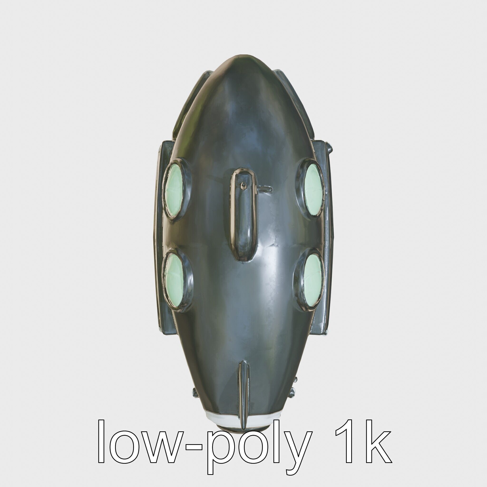 Futuristic Underwater Taxi Submarine with Green Portholes Low-poly 3D model_16