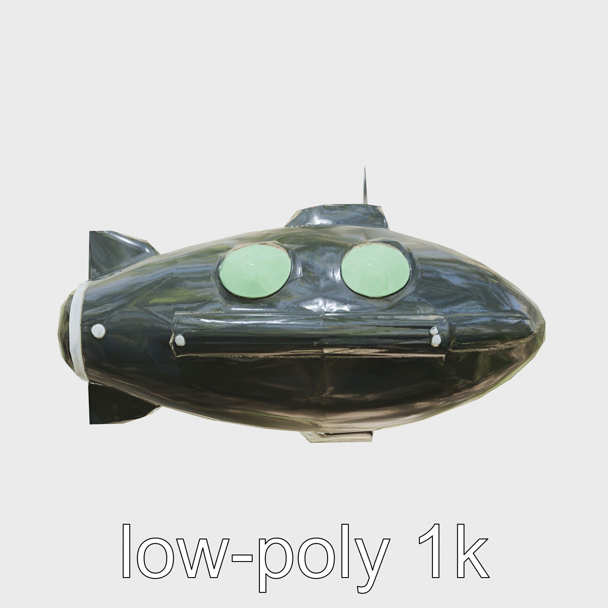 Futuristic Underwater Taxi Submarine with Green Portholes Low-poly 3D model_4