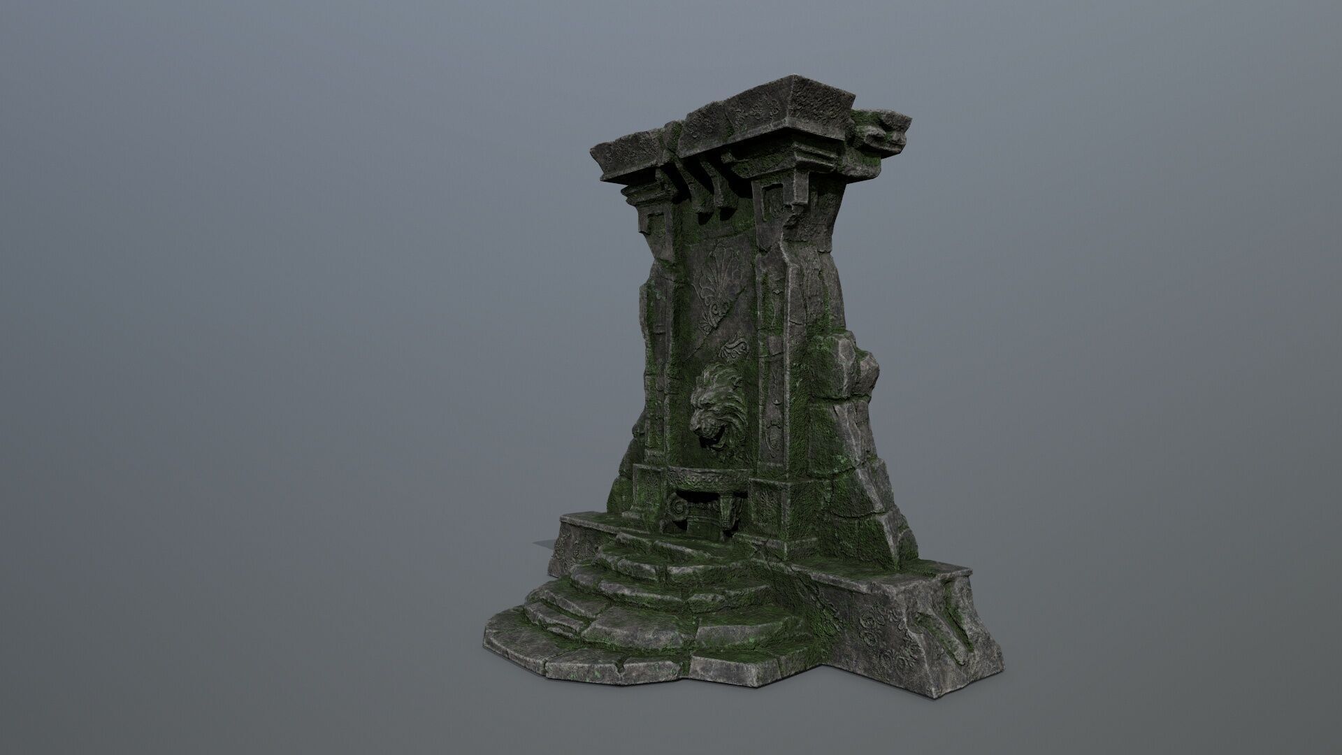 Lion fountain Low-poly 3D model_5