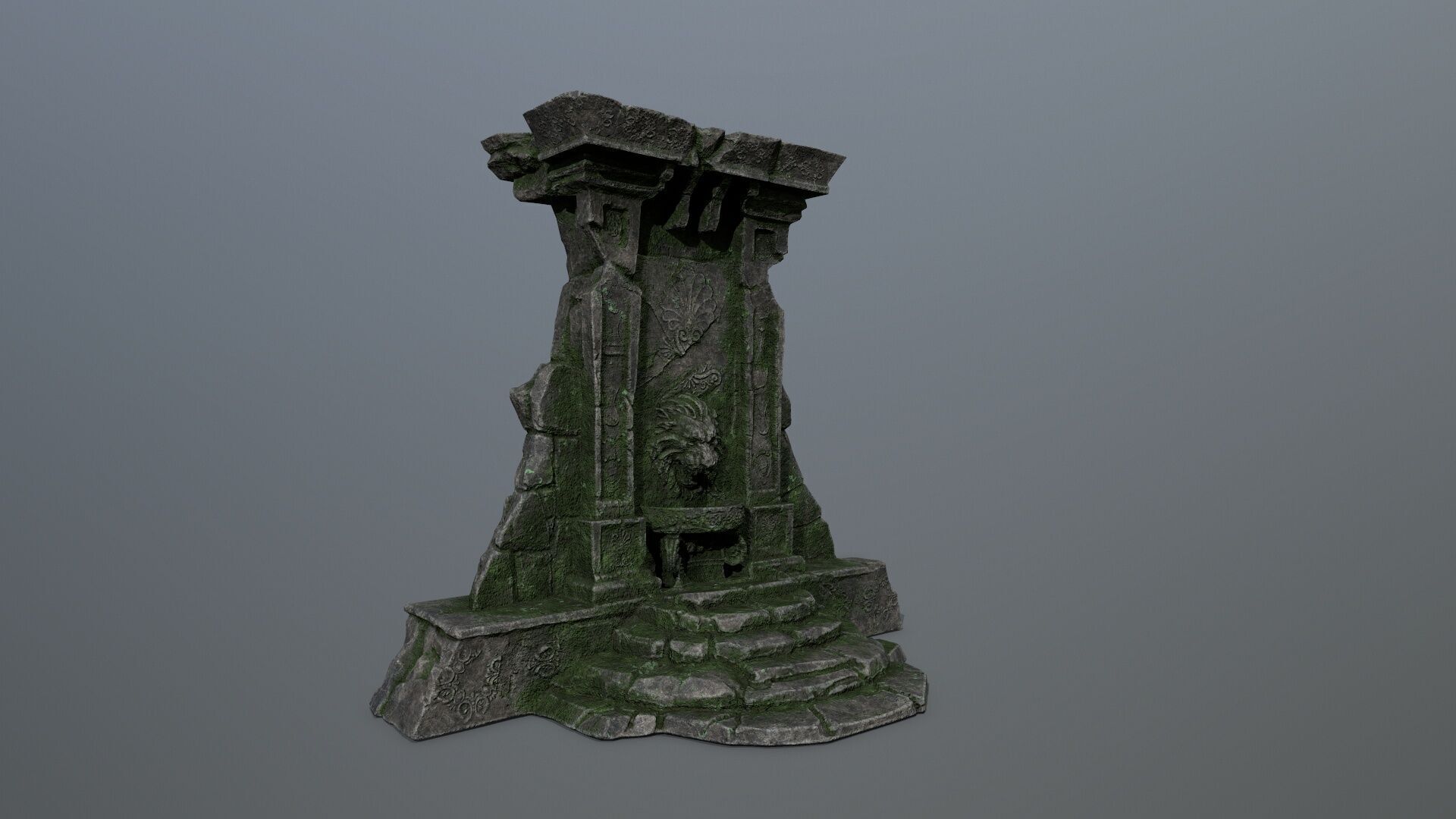 Lion fountain Low-poly 3D model_11