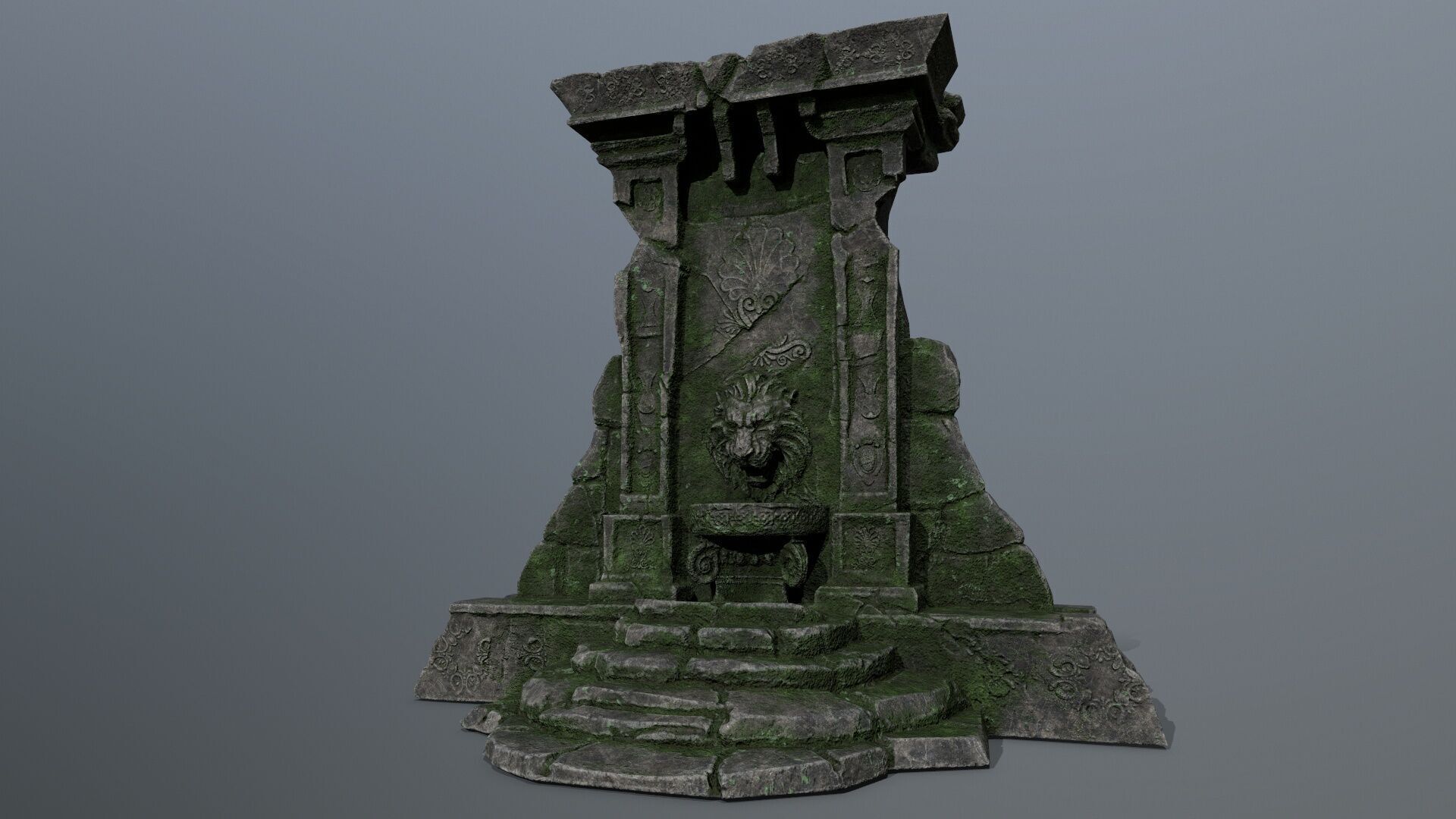 Lion fountain Low-poly 3D model_2