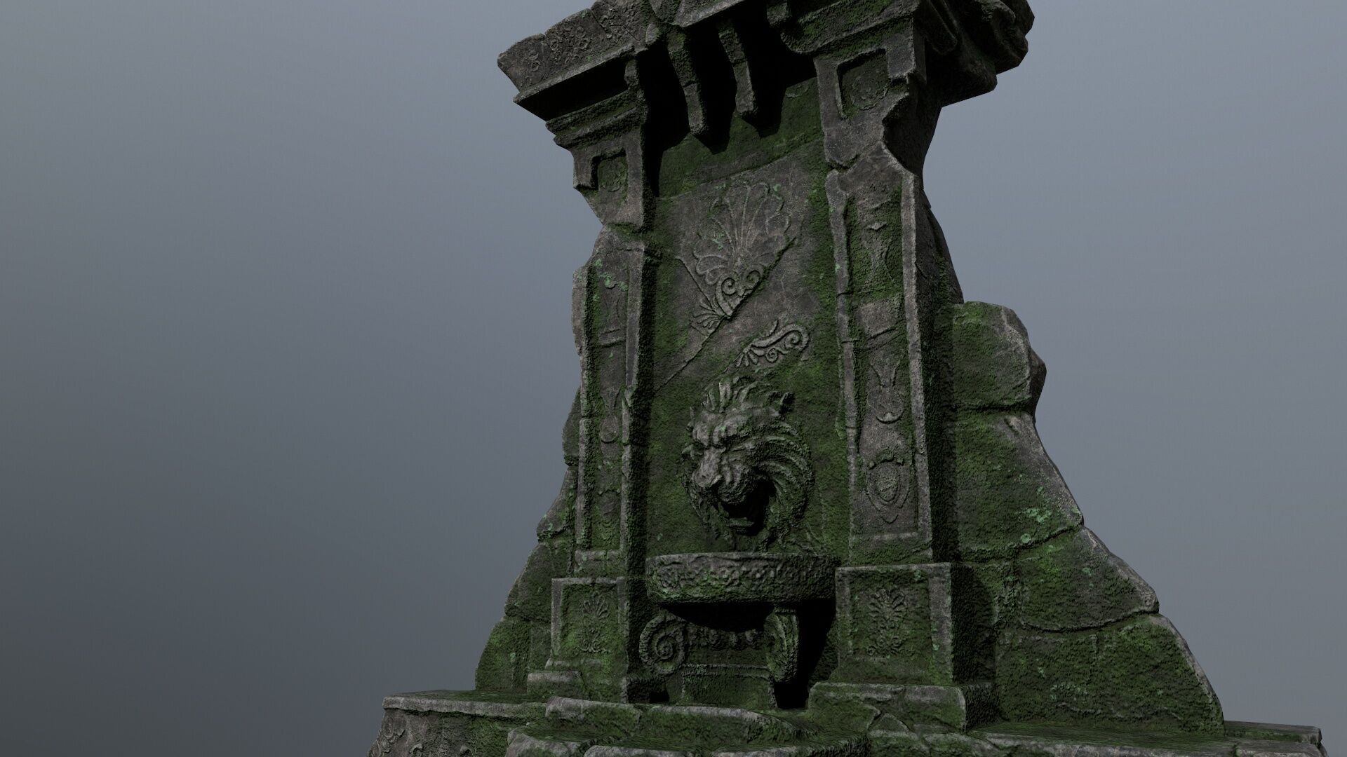Lion fountain Low-poly 3D model_14