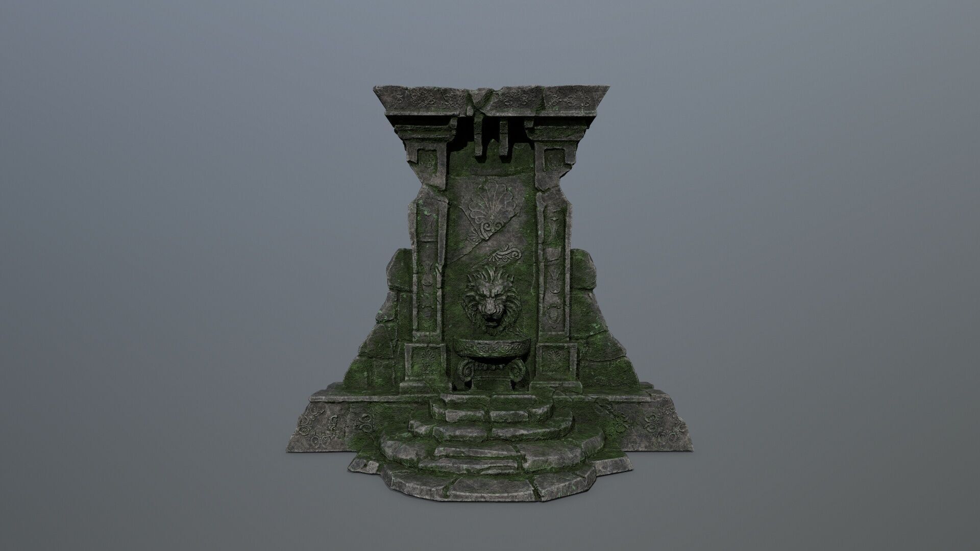 Lion fountain Low-poly 3D model_4