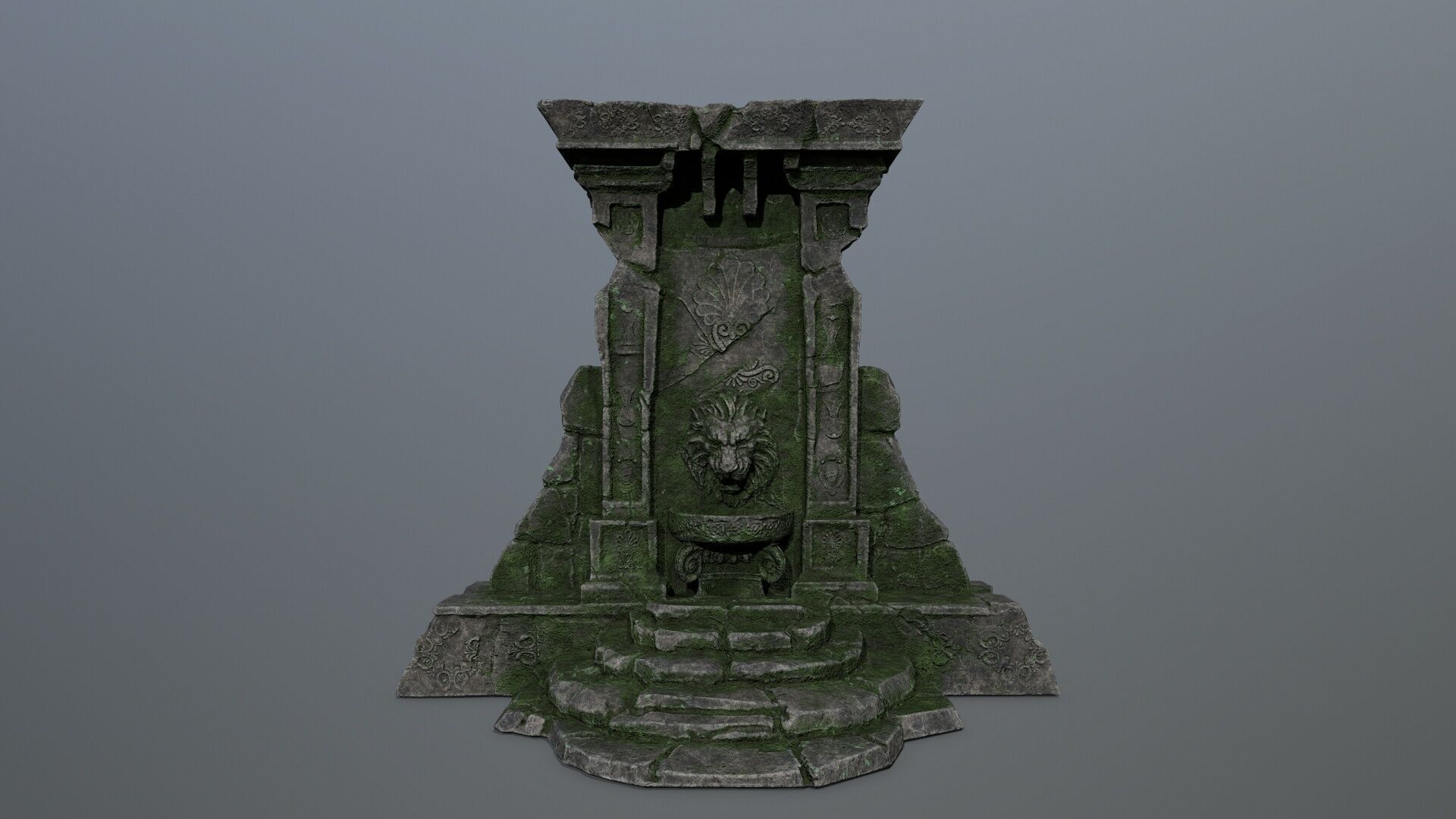 Lion fountain Low-poly 3D model_3