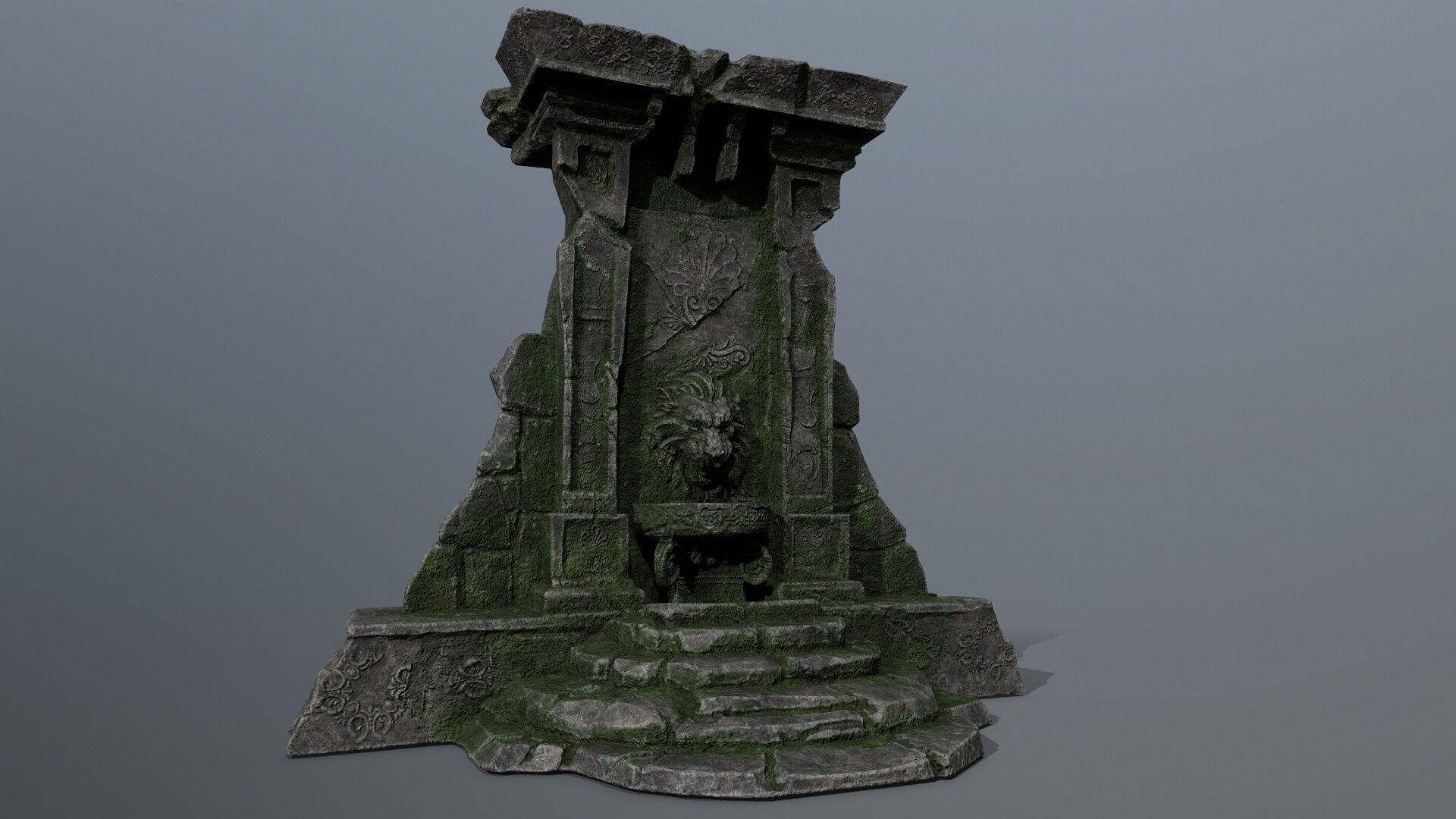 Lion fountain Low-poly 3D model_1