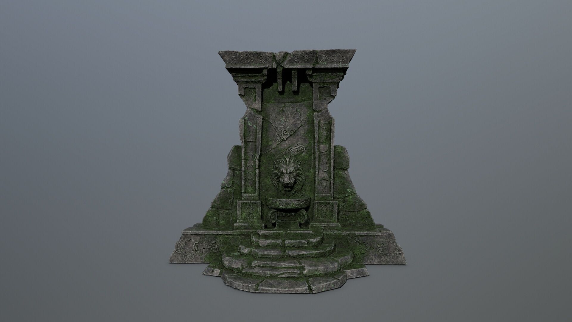 Lion fountain Low-poly 3D model_12
