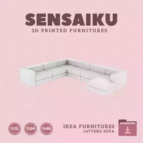 JATTEBO 6 Seat sofa with Chaise for Dollhouse IKEA 3D Print