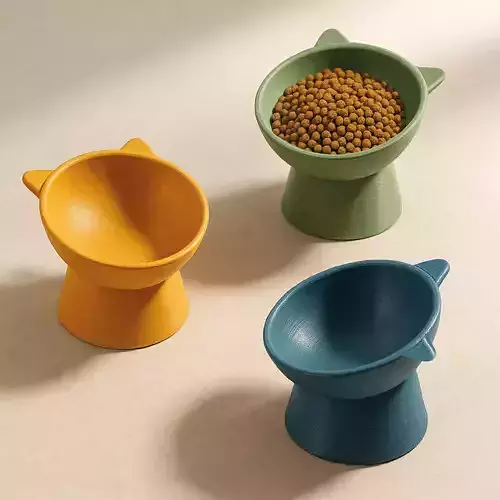 Cat Shape Pet Bowl - Elevated Tilted - Pet Decor Functional Bowl