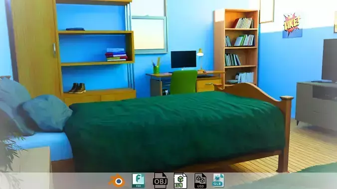 Cartoon High-Quality Bedroom  Fully Furnished 3D model