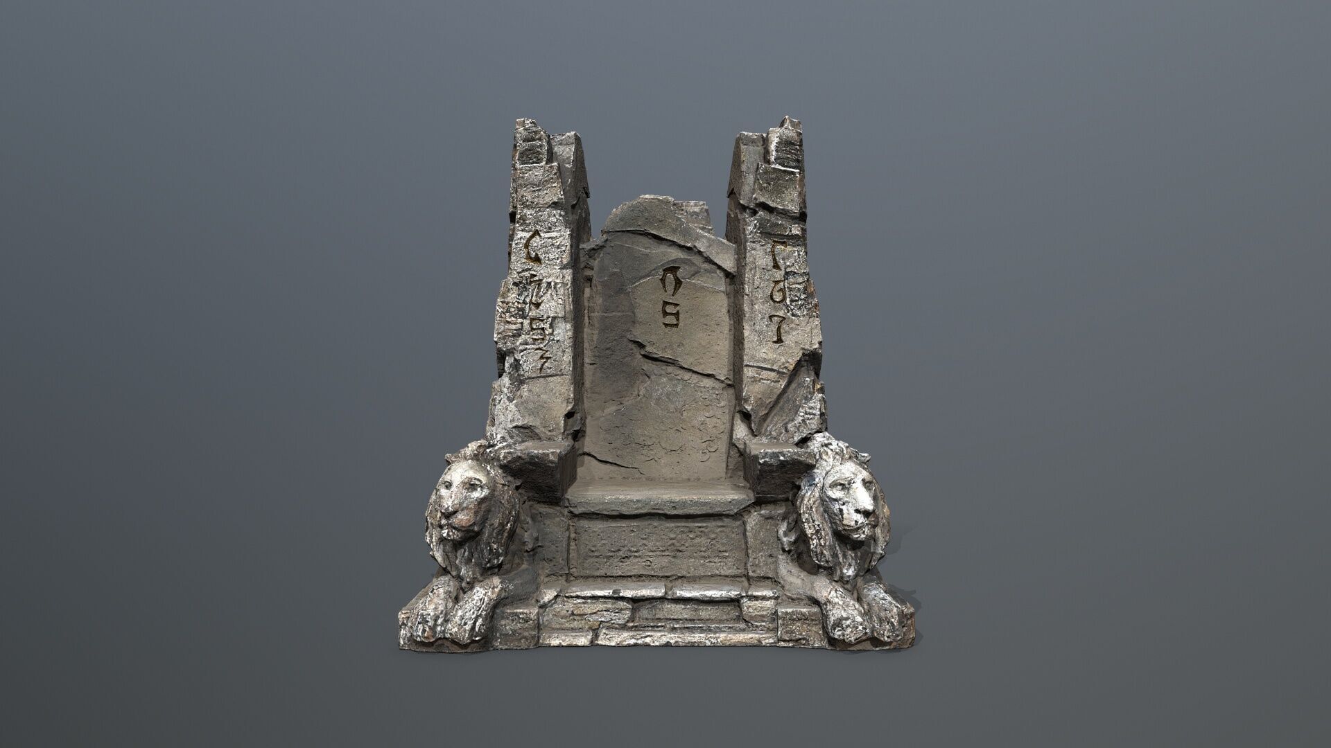 Lion Stone Throne Low-poly 3D model_11