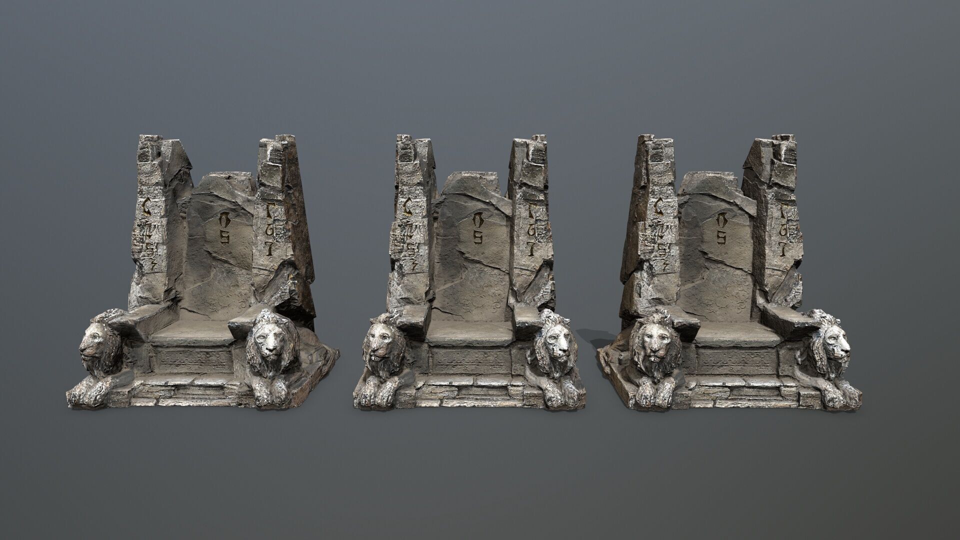 Lion Stone Throne Low-poly 3D model_13