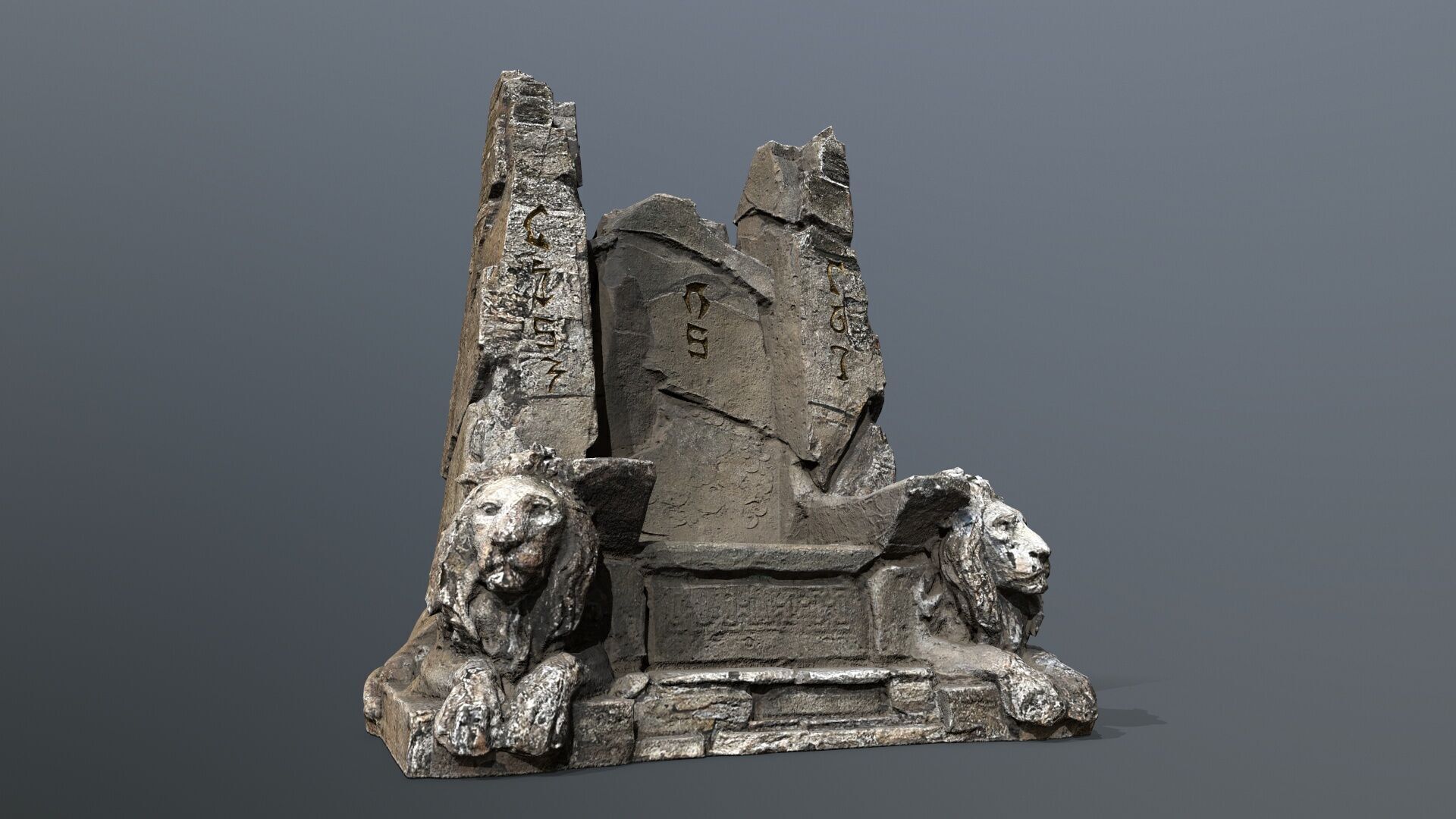 Lion Stone Throne Low-poly 3D model_2