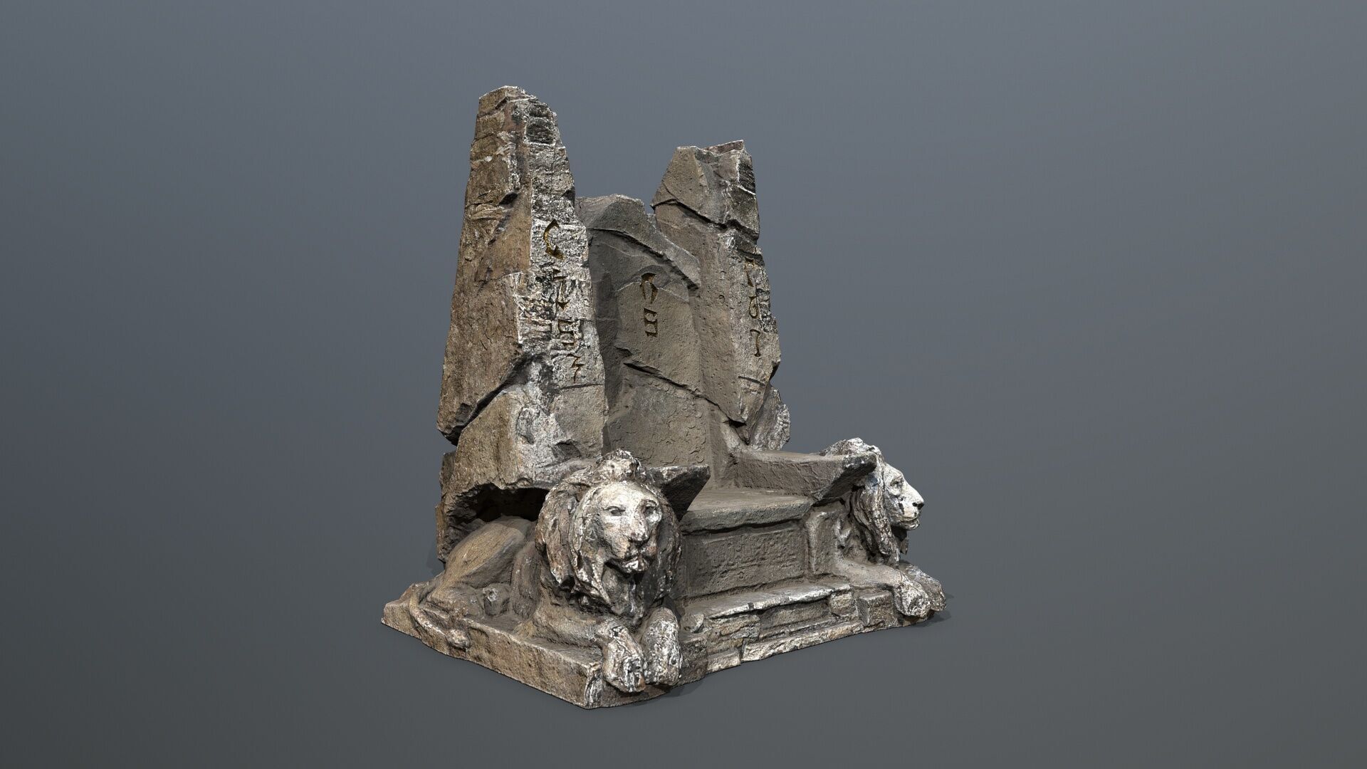 Lion Stone Throne Low-poly 3D model_10