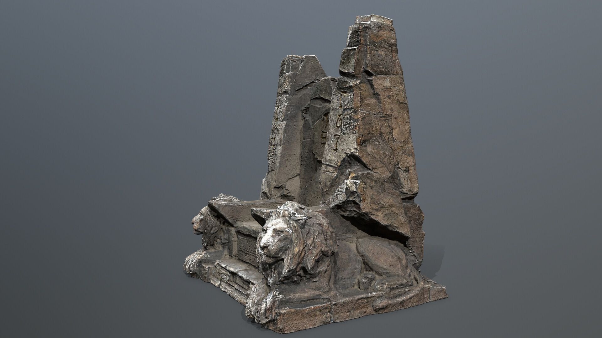 Lion Stone Throne Low-poly 3D model_4